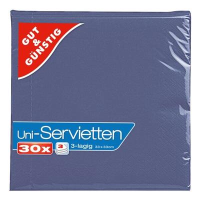 Servietten 3-lagig unifarben 30 Stück 33x33 cm blau, Gut und Günstig, 33x33 cm