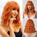 Short Bob Wigs Orange Short Wavy Wig With Bangs for Women Synthetic Shoulder Length for Party and Dailty Use