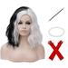 Dopi Black and White Wig for Women Girls Wig for Cruell/a Half White and Half Black Wig Short Curly Wavy Bob Wig Synthetic Hair Wigs Two Tone Wig Split Wig