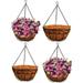 Ashman Online 14 inch Metal Hanging Planter Basket Black Color with Coco Coir Liner Round Wire Plant Holder Chain Porch Hanger Garden Decoration Indoor Outdoor Watering Hanging Baskets 4Pack.