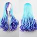 DOPI Human Hair Wigs For Women Cosplay Wavy Long Wigs Blue Curly Wig Extensions Synthetic Hair Sexy Fashion wig