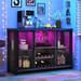 Industrial Bar Cabinet for Liquor and Glasses Coffee Bar Cabinet with Wine Racks Mesh Door Glass Holders