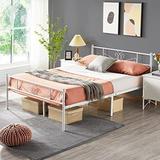 13 Inch White Classic Metal Bed Frame With Headboard Mattress Foundation/Platform Bed/Slatted Bed Base Full Size