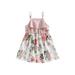 Frobukio Kids Girls Summer Dress Sleeveless Spaghetti Strap Floral Dress Patchwork Ruffle Dress