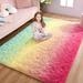 Softlife Super Soft Plush Tie Dye Velvet Rugs for Home Decor Fluffy carpet For Living Room Bedroom Kids Room 5 x8 Gradient Green Pink