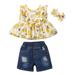 12 Months Toddler Baby Girls Clothes Baby Girls Outfits 12-18 Months Toddler Baby Girls Short Sleeve Lemon Print Top Denim Shorts 2PCS Set Yellow