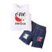 2T Toddler Baby Girls Clothes Baby Girls Outfits 2-3T Toddler Baby Girls Sleeveless Letter Print Top Denim Ripped Shorts 2PCS Set White