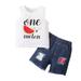 18 Months Toddler Baby Girls Clothes Baby Girls Outfits 18-24 Months Toddler Baby Girls Sleeveless Letter Print Top Denim Ripped Shorts 2PCS Set White