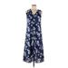 Banana Republic Casual Dress - A-Line V Neck Sleeveless: Blue Floral Dresses - Women's Size 6