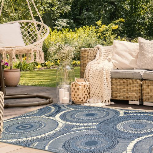 Marina Circles Rectangle Rug, 4'10"" x 7'6"", Blue