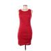 BTFBM Casual Dress - Mini Scoop Neck Sleeveless: Red Solid Dresses - Women's Size Small