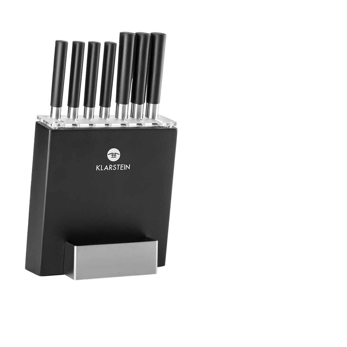 Klarstein Kitano 8tlg. Messer-Set mit Block 7 Messer Stahl edler Holzblock Schwarz Image