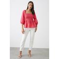 Womens Pink Shirred Bodice Blouse