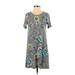 Ann Taylor LOFT Casual Dress - Shift Scoop Neck Short sleeves: Gray Floral Dresses - Women's Size Small Petite