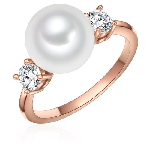 Lulu & Jane – Perlen-Ring Messing Zirkonia Muschelkernperle in Roségold Ringe Damen