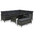 Anself 3 Piece Outdoor Patio Furniture Set Cushioned Seat L-Shaped Sofa with Bench and Coffee Table Sectional Sofa Set Gray Poly Rattan Conversation Set for Garden Deck Poolside Backyard