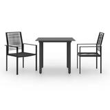 Anself 3 Piece Outdoor Dining Set Glass Tabletop Garden Table and Set of 2 Dinner Chairs Black PVC Rattan Steel Patio Furniture Set for Garden Terrace Yard Balcony Poolside
