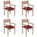 Anself Patio Chairs 4 pcs with Red Cushions Solid Teak Wood