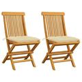 Anself 2 Piece Folding Garden Chairs with Cream White Cushion Teak Wood Side Chair for Patio Backyard Poolside Beach Outdoor Furniture 18.5 x 23.6 x 35 Inches (W x D x H)