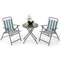 Gymax 3 Pieces Patio Folding Chair Set w/ 2 Chairs & Glass Round Coffee Table Porch Deck Backyard