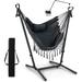 Hanging Swing with Stand - Hammock Chair with Phone Holder Pillow Storage Pocket Carrying Bag 6 Adjustable Height Heavy Duty Metal Hammock for Patio Garden Yard 550 lbs Capacity