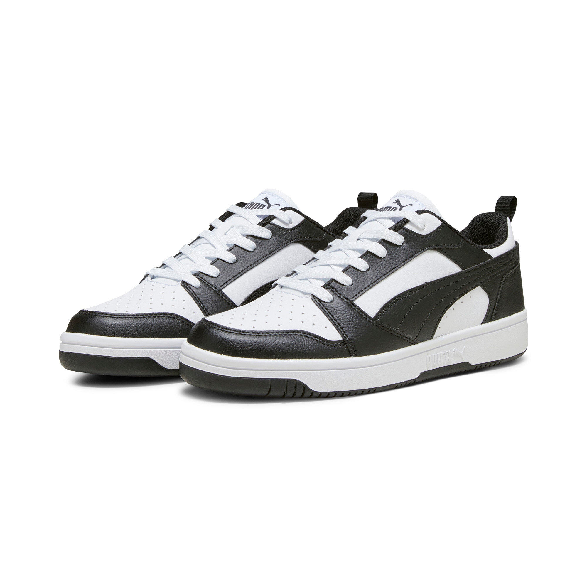 Sneaker PUMA "REBOUND V6 LOW", Damen, Gr. 44, schwarz-weiß (puma weiß, puma schwarz, puma weiß), Synthetik, unifarben, Schuhe Sneaker