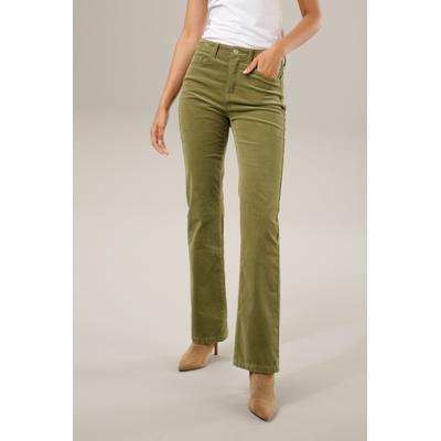 Cordhose ANISTON CASUAL, Damen, Gr. 42, N-Gr, grün (moosgrün), Cord, Obermaterial: 98% Baumwolle, 2% Elasthan, unifarben, leicht glänzend, modisch, sehr figurbetont lang, Hosen, in trendiger Bootcut-Form Image