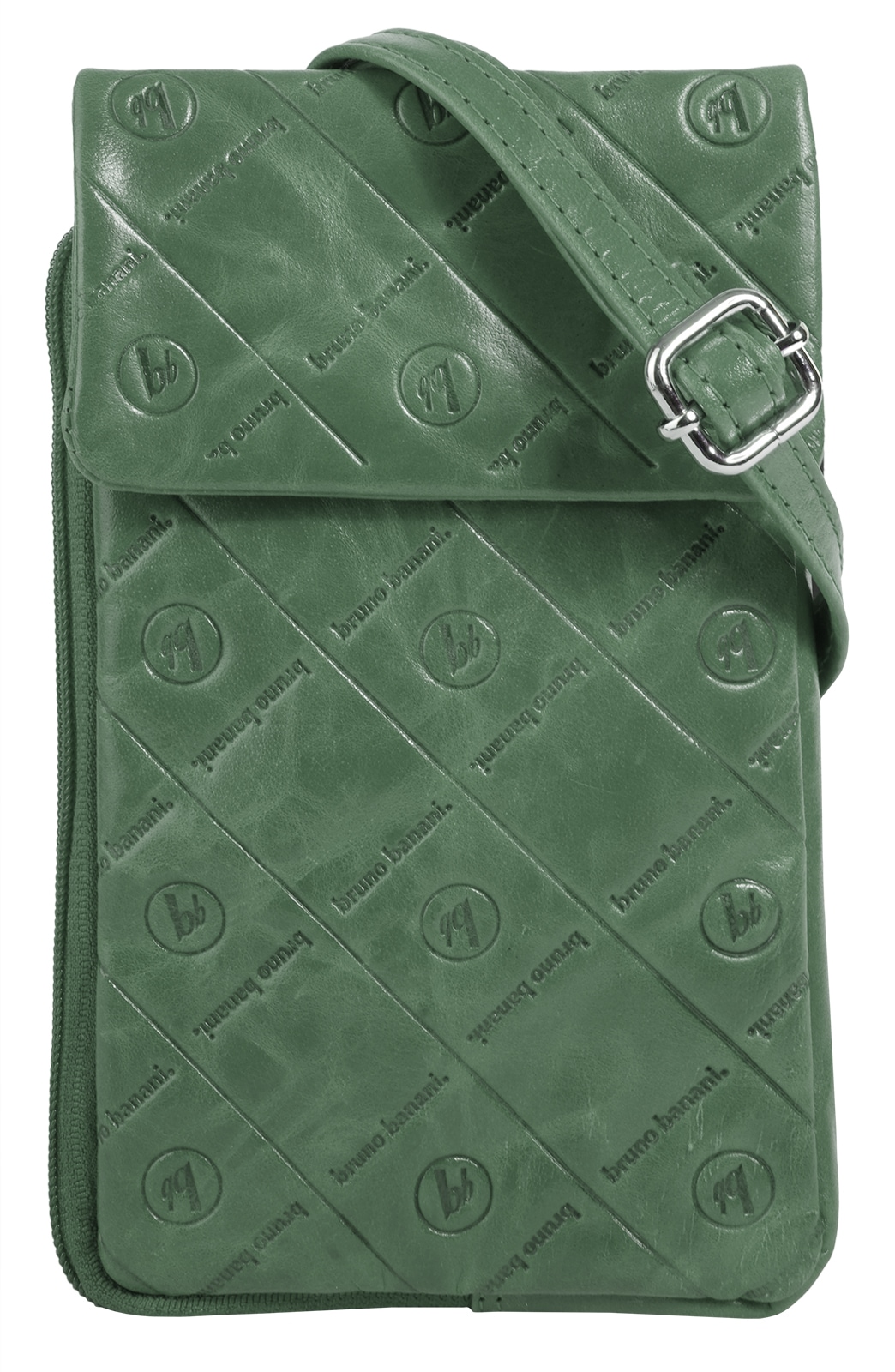 Umhängetasche BRUNO BANANI, Damen, Gr. B/H/T: 13cm x 20cm x 3cm onesize, grün, Leder, leicht glänzend, unifarben, Taschen Umhängetasche, echt Leder