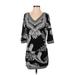White House Black Market Casual Dress - Shift V Neck 3/4 sleeves: Black Paisley Dresses - Women's Size X-Small - Print Wash