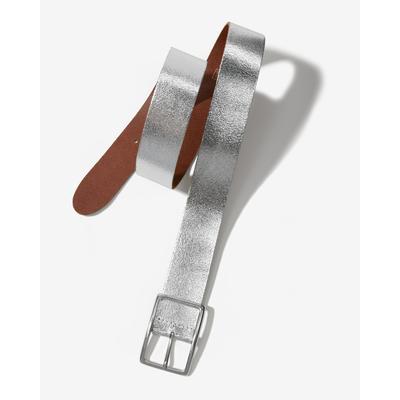 Boston Proper - Silver Metallic - Modern Classic Leather Belt - Medium