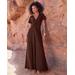 Boston Proper - Bitter Chocolate Brown - Ruched Detail V Neck Knit Maxi Dress - XXS