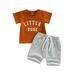 Licupiee Toddler Baby Boy Summer Clothes Short Set Short Sleeve Letter Print Stripes T-Shirt Elastic Waist Shorts Outfit