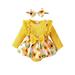 AMILIEe Newborn Baby Girl Clothes Long Sleeve Flower Print Lace Trim Suspender Dress Romper + Hairband