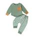 Huakaishijie Newborn Infant Baby Boy Girl Outfit Unisex Long Sleeve T-Shirts Stripe Pants Set 2 Piece Clothes Set