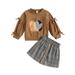 Ma&Baby Kids Girls Halloween Costume Outfit Set Long Sleeve Pumpkin Sweatshirt Plaid Skirt Suits