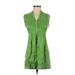 J.Jill Casual Dress - Mini V Neck Sleeveless: Green Print Dresses - Women's Size X-Small