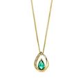 MIORE pear shape 9 ct yellow gold necklace for women with May birthstone green Emerald of 0.30 carat and 4 natural white diamonds, Crystal pendant on curb chain 45 cm