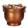 Copper Fireside Coal Scuttle Bucket Hearth Kindling Log Basket Hand Hammered Recycled Iron Fireplace Storage