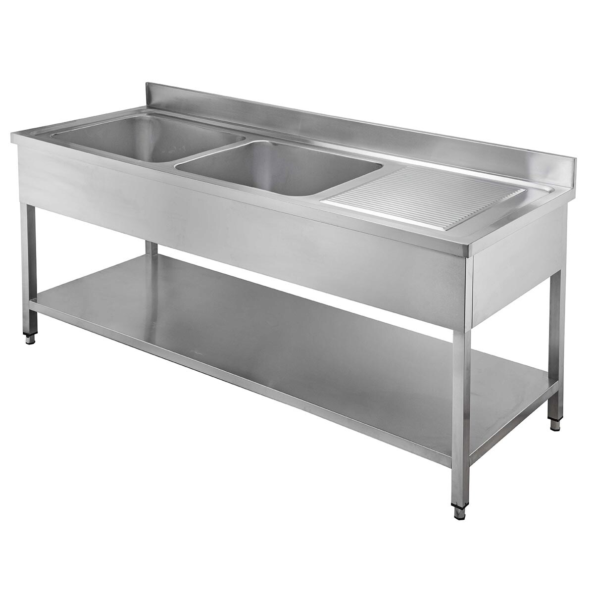 vaiotec Spültisch / 2 Becken links und Abtropffläche, 1600 x 600 mm Image