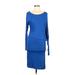 BCBGMAXAZRIA Casual Dress - Sheath Boatneck Long sleeves: Blue Print Dresses - Women's Size Medium