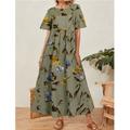 Fashion Summer Womens Printed Sundress High Waist Maxi Dress, Green / M