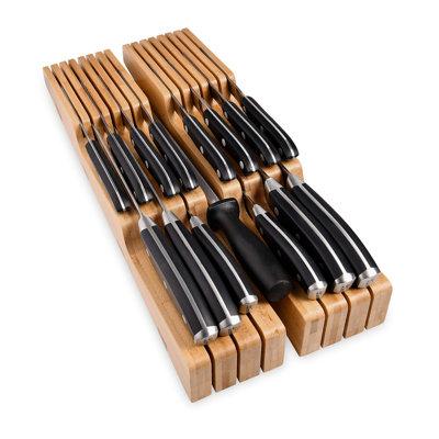 Bassetts In Drawer Knife Block Bamboo, Holds 16 Knifes + Knife Sharpener Slot, Knife Organizer Bamboo | 2 H x 17 W x 7 D in | Wayfair KFDB0857HNJ7D