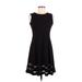 Calvin Klein Casual Dress - A-Line Crew Neck Sleeveless: Black Print Dresses - Women's Size 6 Petite