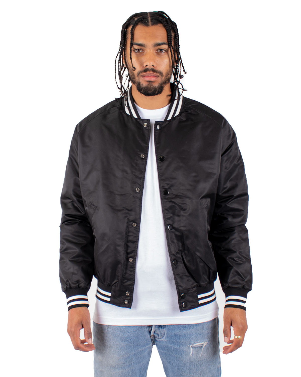 Shaka Wear SHVBJ Men's Varsity Bomber Jacket in Black size Medium