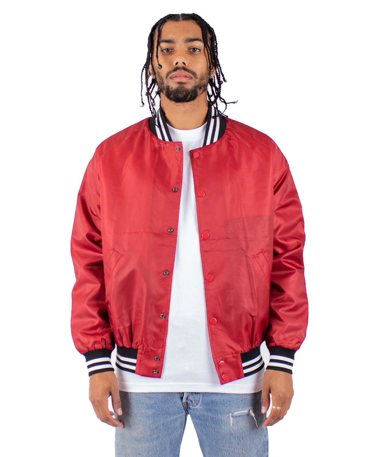 Shaka Wear SHVBJ Men's Varsity Bomber Jacket in Red size 2XL