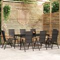 Dcenta 9 Piece Outdoor Dining Set Glass Tabletop Table and Backrest Adjustable 8 Garden Chairs PE Rattan Dinner Set for Balcony Yard Deck Lawn Patio