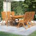 Dcenta 7 Piece Outdoor Dining Set Acacia Wood Rectangle Extendable Table and Backrest Adjustable Folding 6 Garden Chairs Wooden Dinner Set for Balcony Yard Courtyards Patio