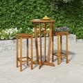 Dcenta 3 Piece Outdoor Dining Set Acacia Wood Round Bar Table and 2 Stool Chairs Wooden Patio Bistro Set for Garden Terrace Yard Balcony Poolside Furniture