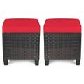 Moccha 2 Pieces Patio Outdoor Ottoman All Weather Rattan Patio Ottoman Set w/Removable Cushions Footrest Seat Outdoor Footstool(Red)