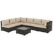 7 Pieces Patio Furniture Set Outdoor Sectional Brown PE Rattan Wicker Sofa Set with Cushions and Tempered Glass Coffee Table for Poolside Lawn Garden and Balcony